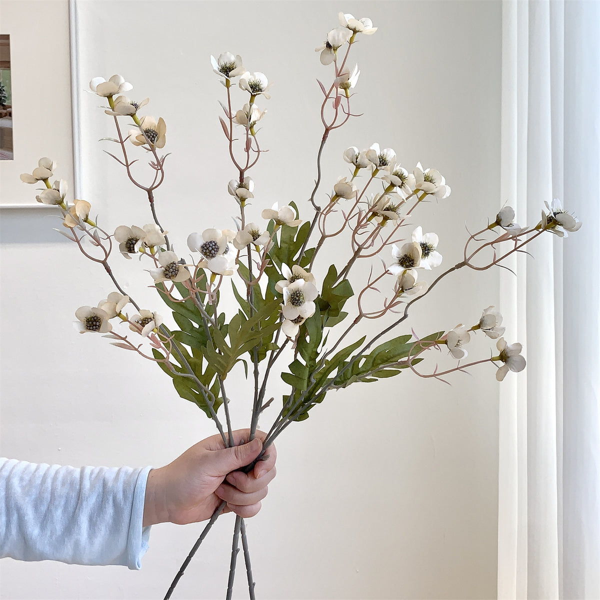 Bouquet de fleurs artificielles en soie polyester, 15 fleurs de prunier, 58 cm, décoration intérieure, style rétro