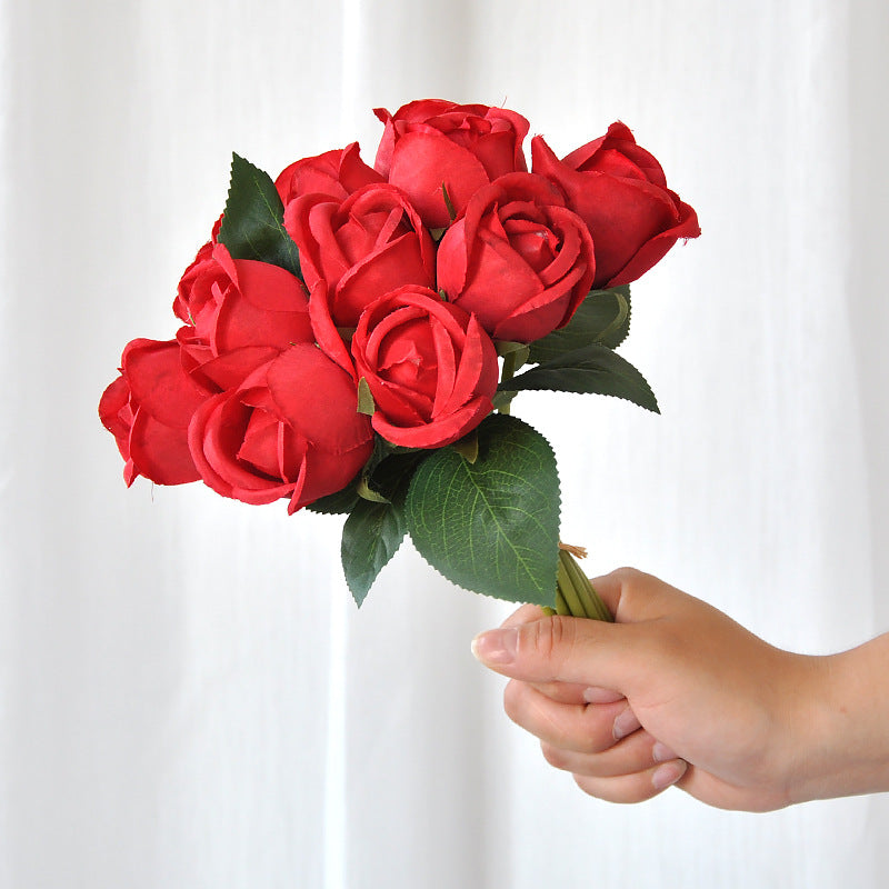 Bouquet de Roses Artificielles Hautement Réalistes, 24 cm, Polyester Soie, Décoration Intérieure, Mariage, Hôtel