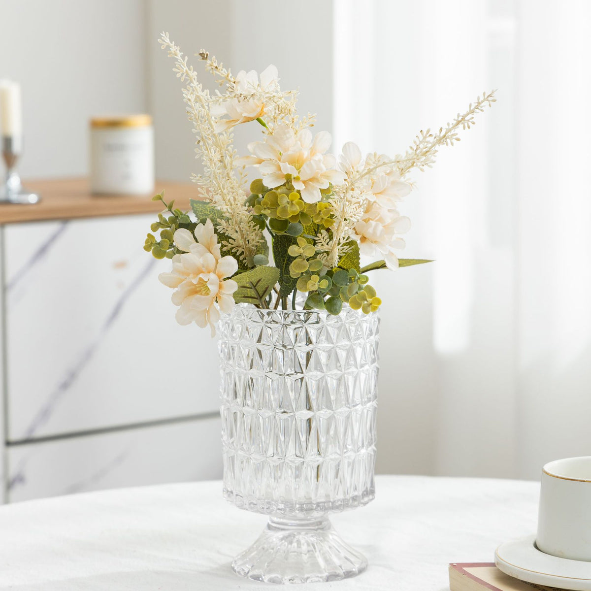 Bouquet de fleurs artificielles rétro automnal, 36 cm - Marguerites et blé, décoration de mariage et maison