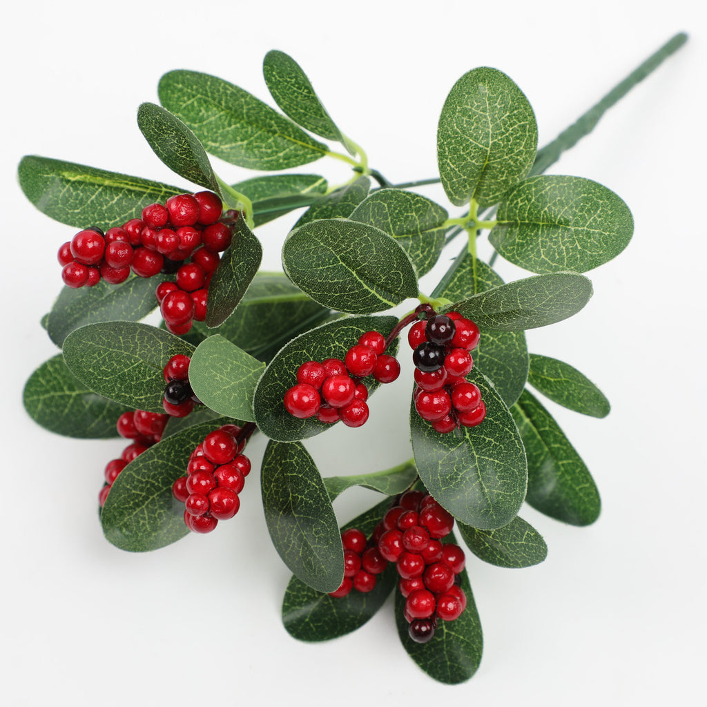 Décoration florale artificielle en feuilles d'eucalyptus et fruits rouges, 27 cm, pour mariage, maison, boutique