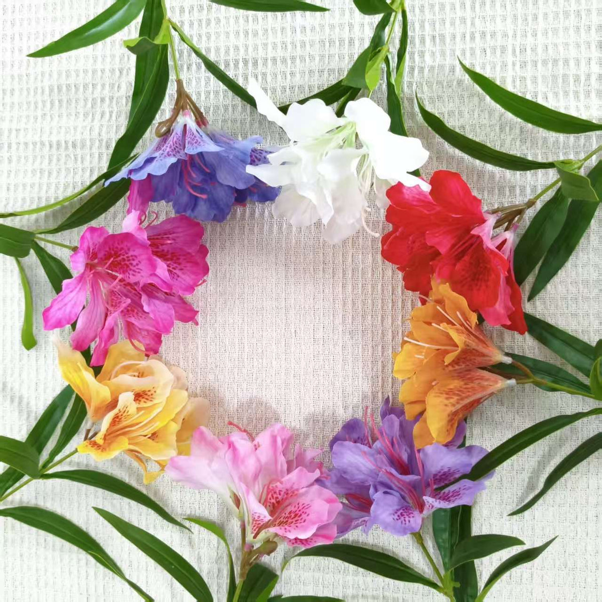 Fleur artificielle Rhododendron, 3 fleurs sur une tige de 70 cm, tissu polyester soyeux, décoration intérieure