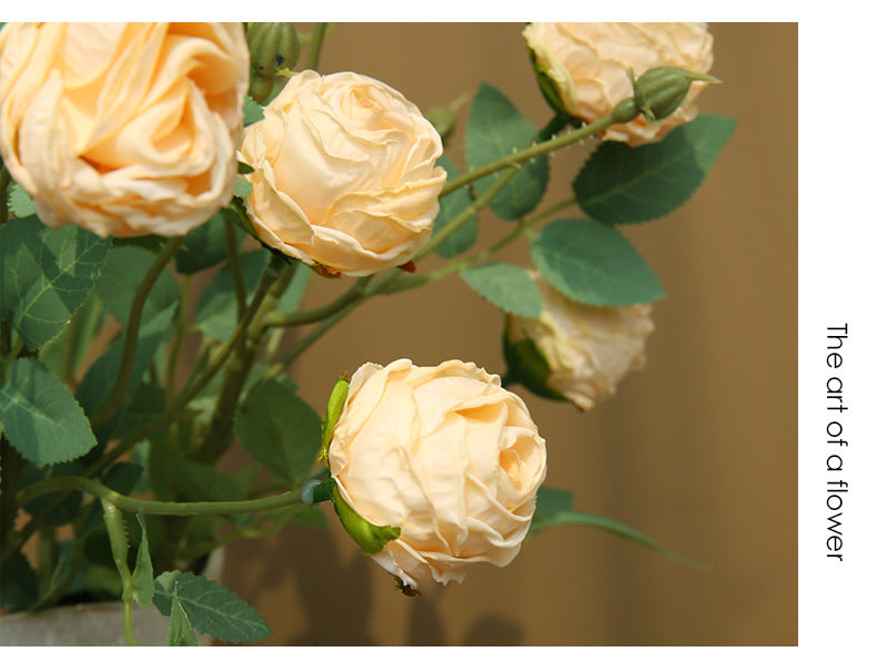 Rose artificielle à bord frisé, tige unique avec 3 fleurs, 57 cm, tissu polyester, décoration intérieure