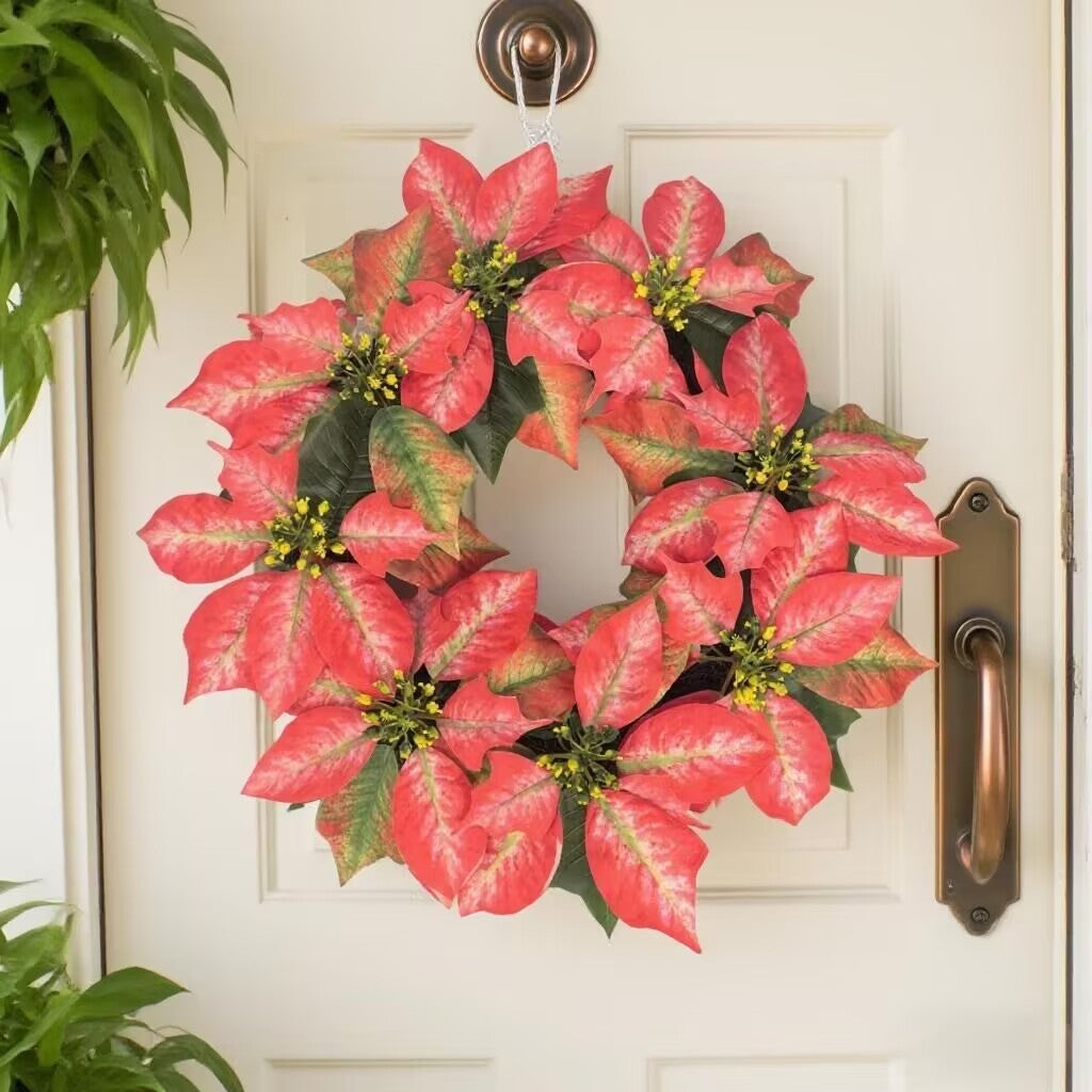 Guirlande de fleurs artificielles Poinsettia pour Noël, décoration murale ou porte, 46 cm, plastique élégant