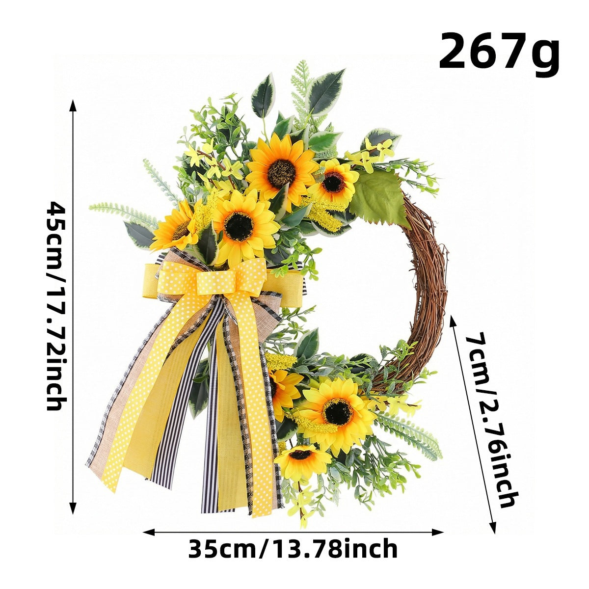 Guirlande de tournesols artificiels 45 cm, décoration automnale pour porte, mariage, fête, intérieur et extérieur