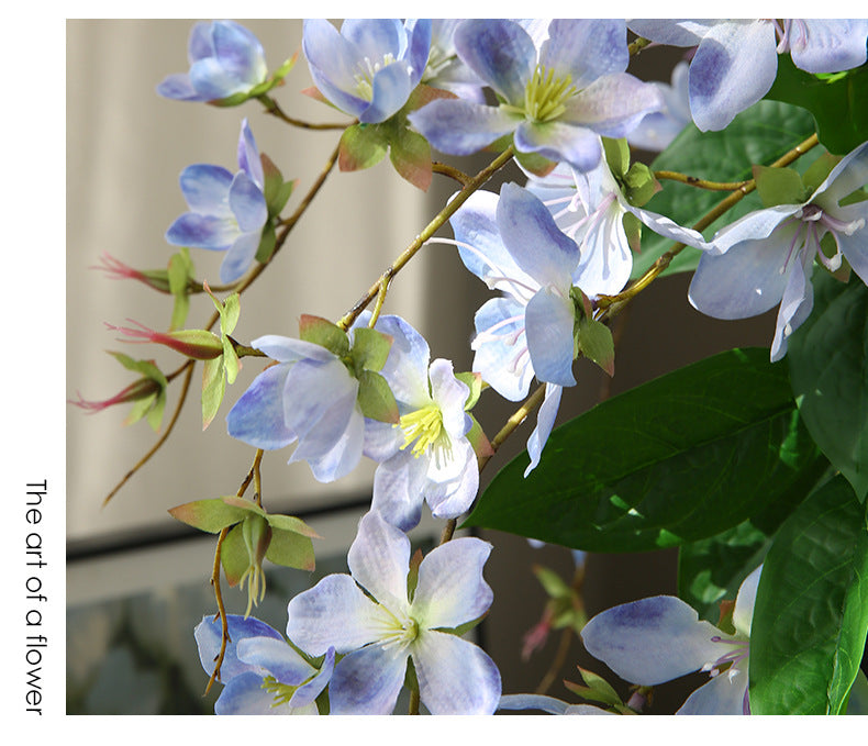 Fleur artificielle Jasmin de Madagascar, tige unique avec 9 fleurs, 80 cm, tissu soyeux, décoration intérieure