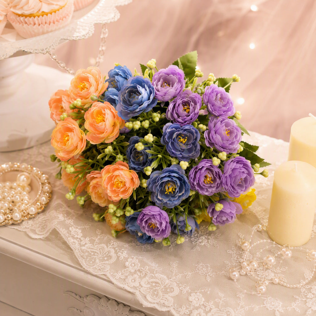 Bouquet de roses artificielles en tissu soyeux, 15 fleurs, 34 cm, décoration intérieure, mariage