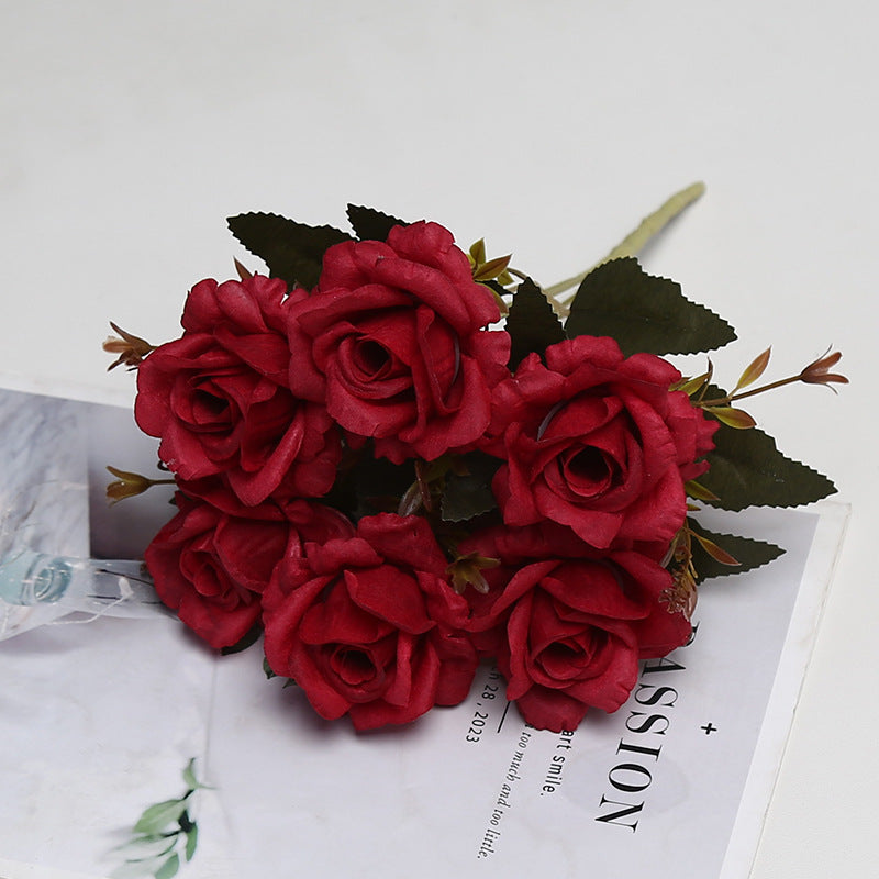 Bush de roses artificielles vintage, 6 fleurs, 30 cm, tissu soyeux, décoration intérieure et événements