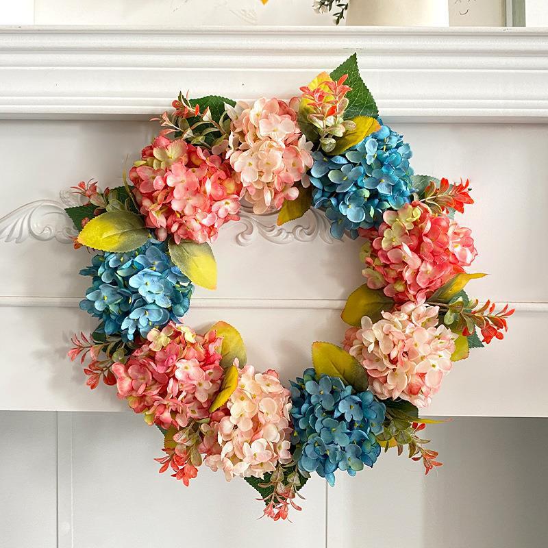 Guirlande de fleurs d'hortensias bleus et roses artificiels, 40 cm, décoration intérieure, mariage, événements, style moderne et champêtre