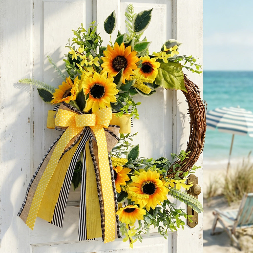 Guirlande de tournesols artificiels 45 cm, décoration automnale pour porte, mariage, fête, intérieur et extérieur