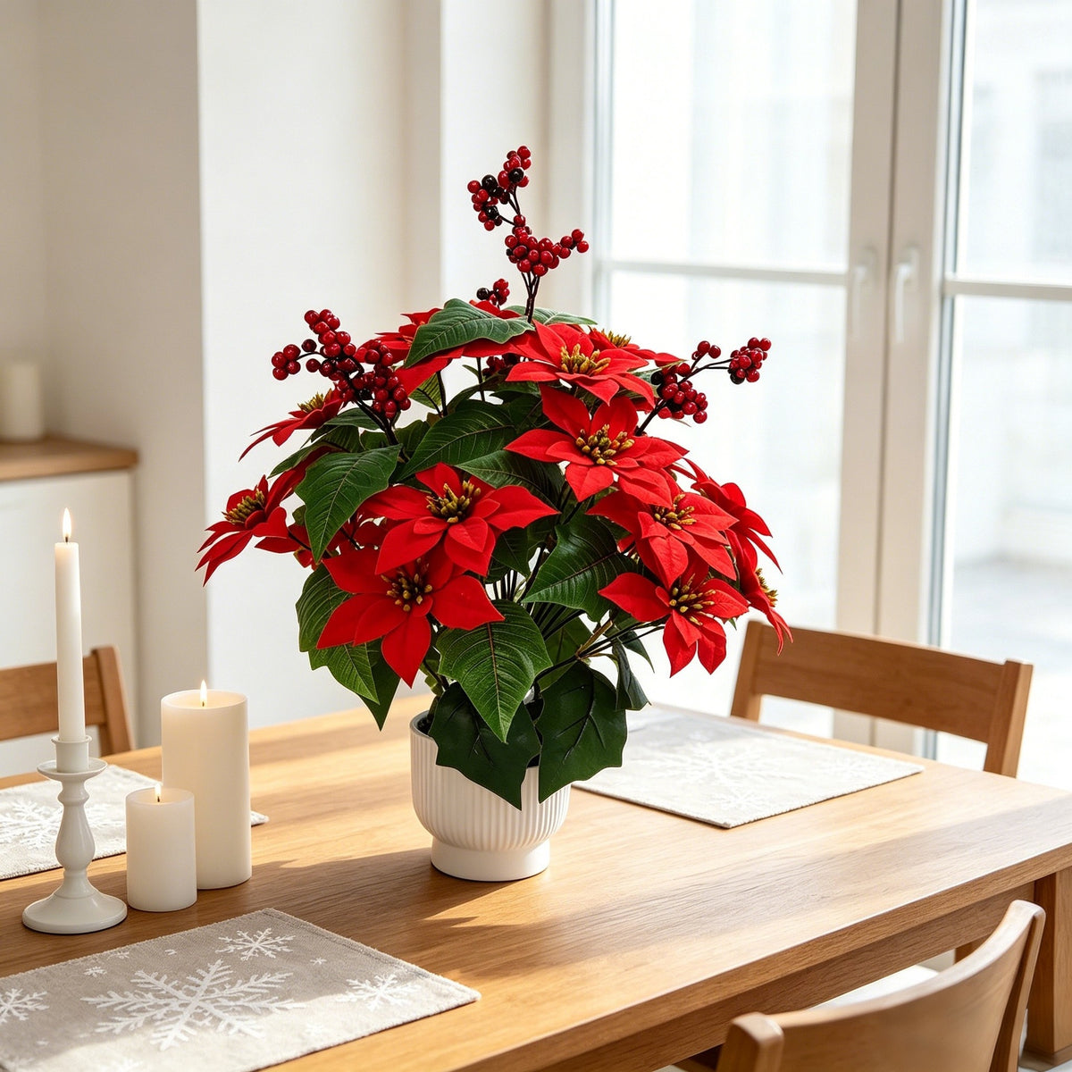 Bouquet artificiel de poinsettias en velours, 53 cm, décoration de Noël et fêtes, intérieur chic