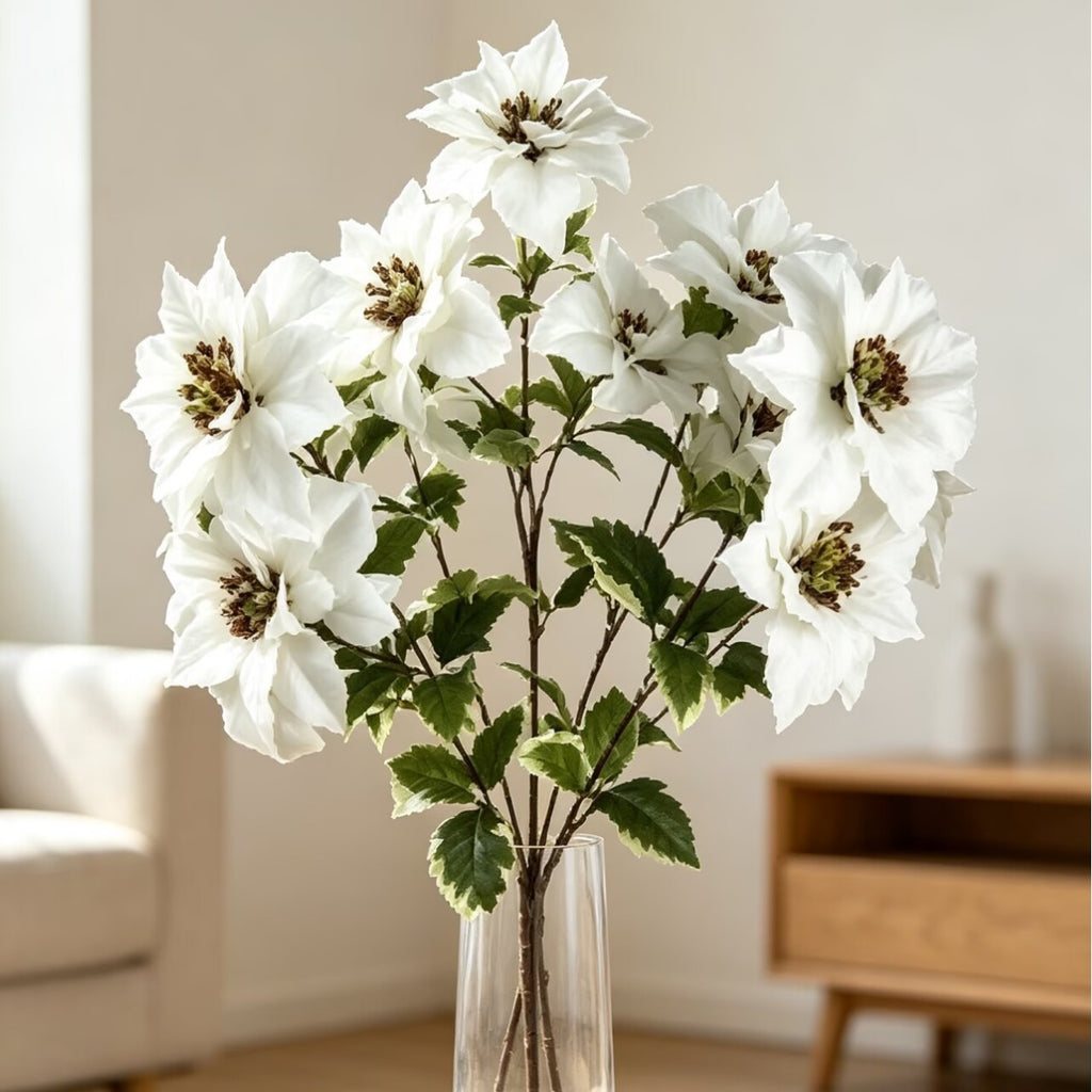 Branche de Poinsettia Artificiel, 12 Fleurs, 45 cm, Décoration de Mariage ou Maison