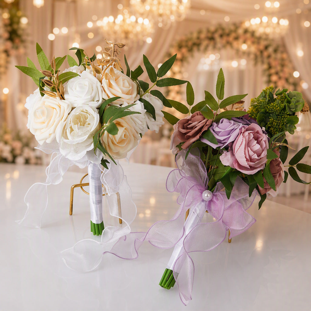 Bouquet de roses artificielles, 7 fleurs, 29 cm, idéal pour mariages et décoration intérieure