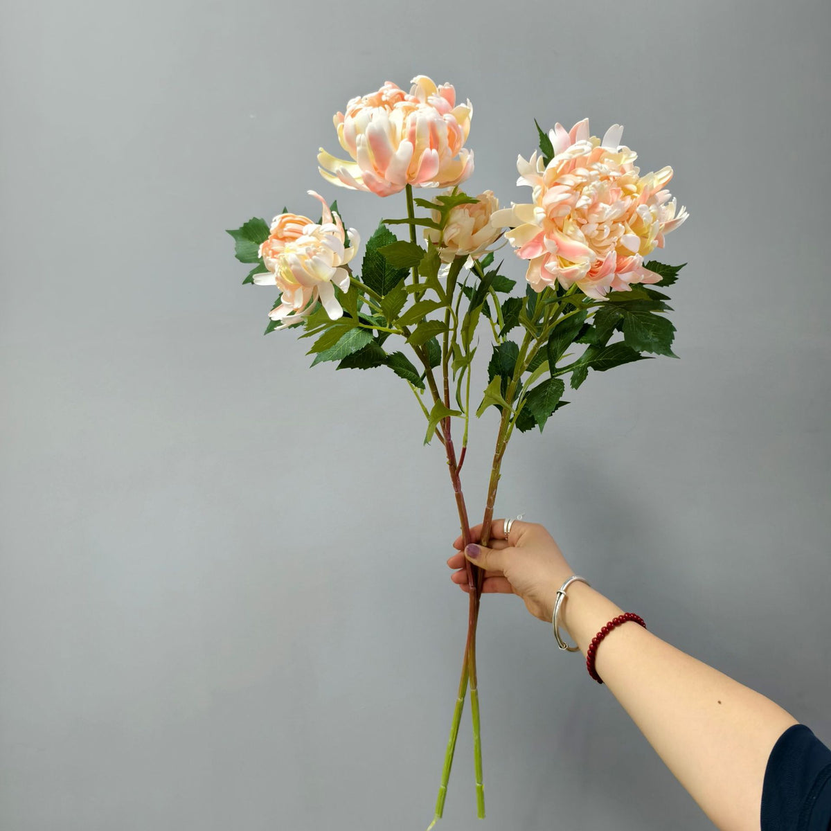 Fleur artificielle Dahlia Chrysanthème, tige unique avec 3 fleurs, 68 cm, décoration intérieure élégante