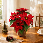 Plante artificielle Poinsettia (34 cm) avec pot, décoration de Noël élégante pour intérieur et extérieur