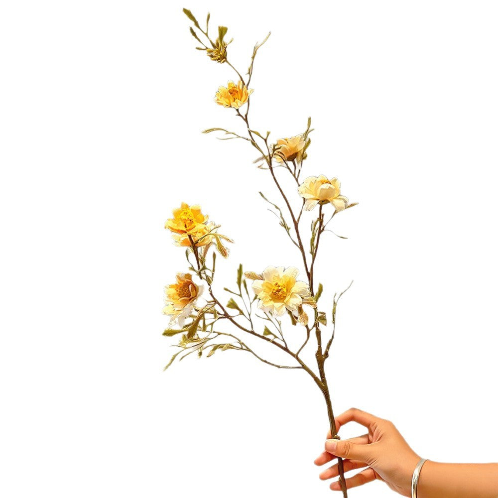 Fleur artificielle Marguerite, tige unique avec 9 fleurs, 84 cm, style rétro, polyester soyeux, décoration intérieure