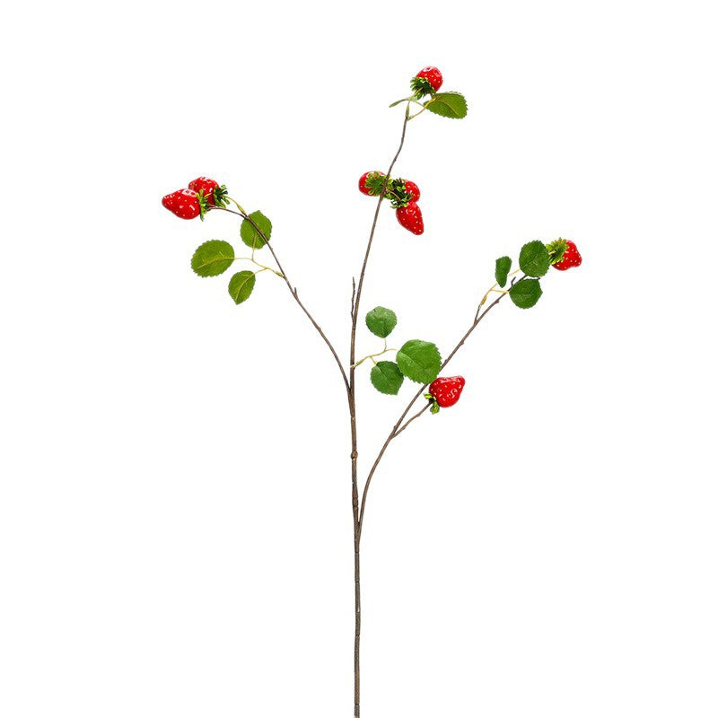 Branche artificielle de fraises, 72 cm, 8 fruits, décoration intérieure élégante