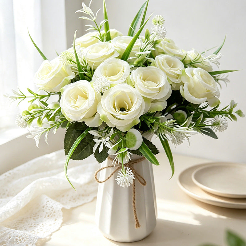 Bouquet de 18 roses artificielles, 40 cm, style champêtre moderne, décoration intemporelle pour mariage, maison et commerce