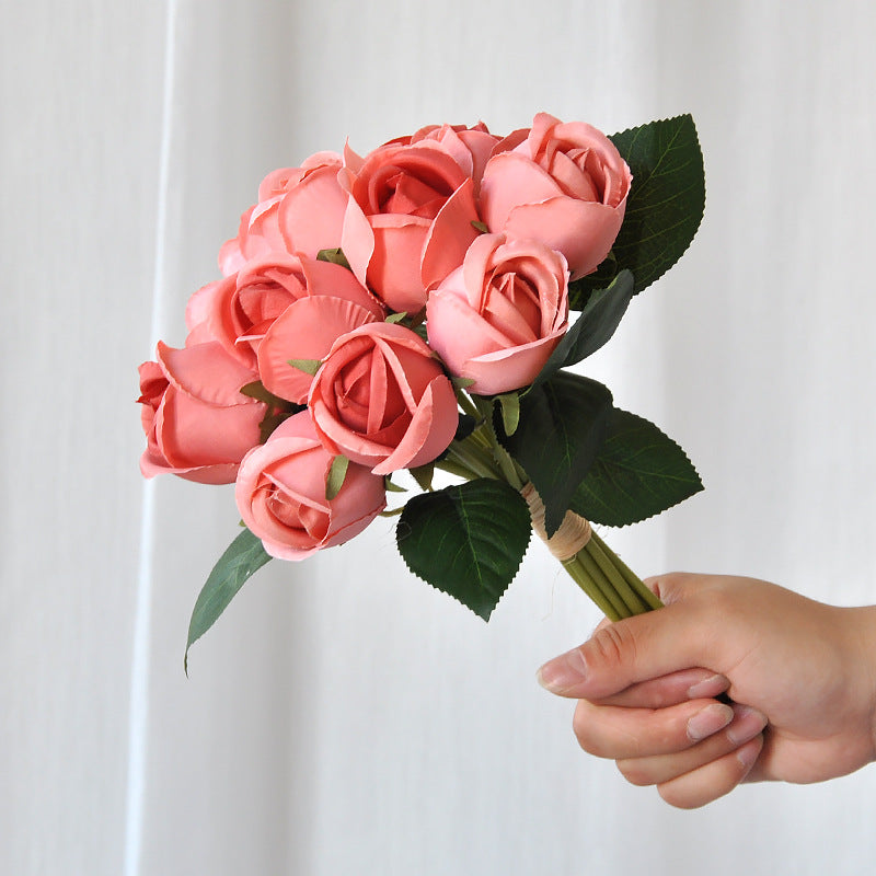 Bouquet de Roses Artificielles Hautement Réalistes, 24 cm, Polyester Soie, Décoration Intérieure, Mariage, Hôtel