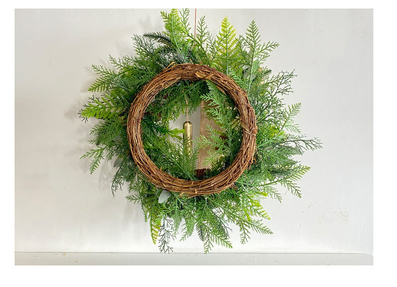 Couronne de Noël en pommes de pin et clochettes, décoration de porte campagne, 45 cm, style rustique élégant