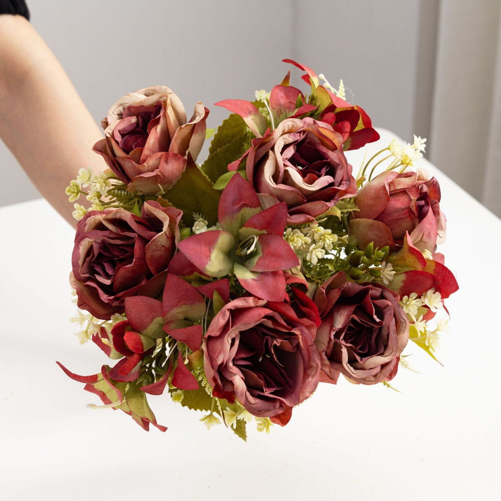 Bouquet de roses et lys artificiels, 34 cm, élégance française, pour mariage, décoration intérieure et extérieure