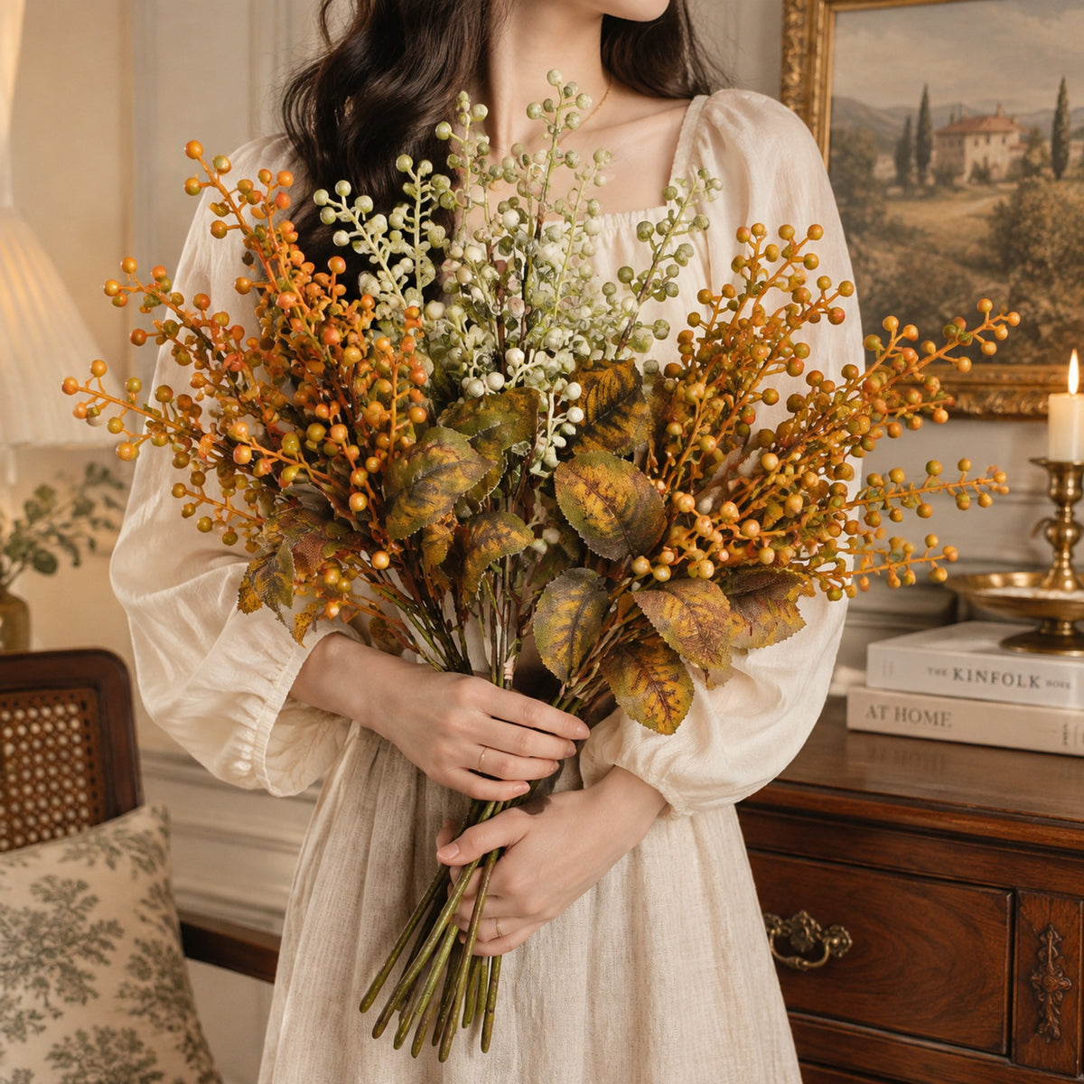 Bouquet de baies sauvages artificielles, 56 cm, style vintage, idéal pour mariages et décoration intérieure