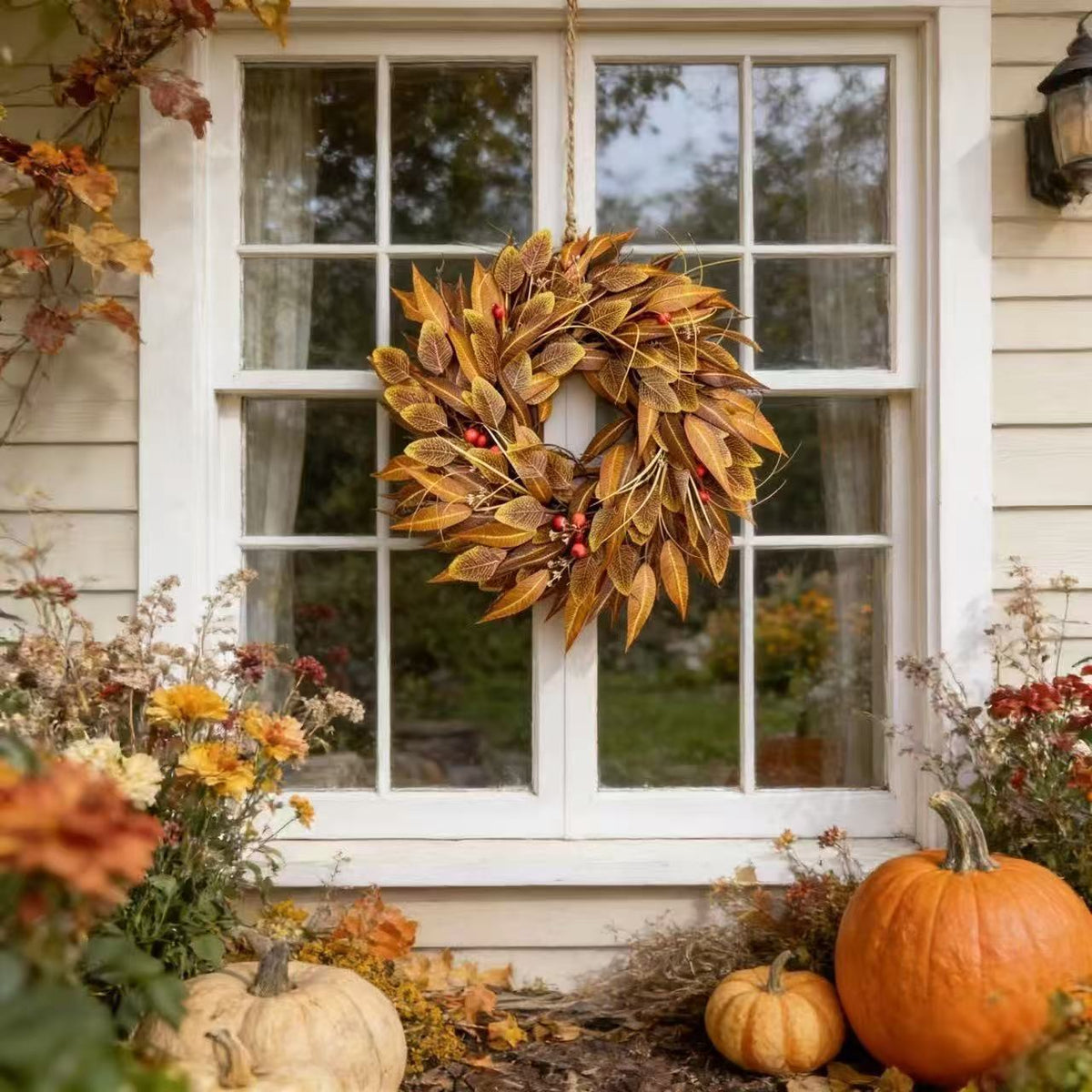 Couronne d'eucalyptus et baies d'automne, 45 cm, décoration murale ou porte, intérieur/extérieur