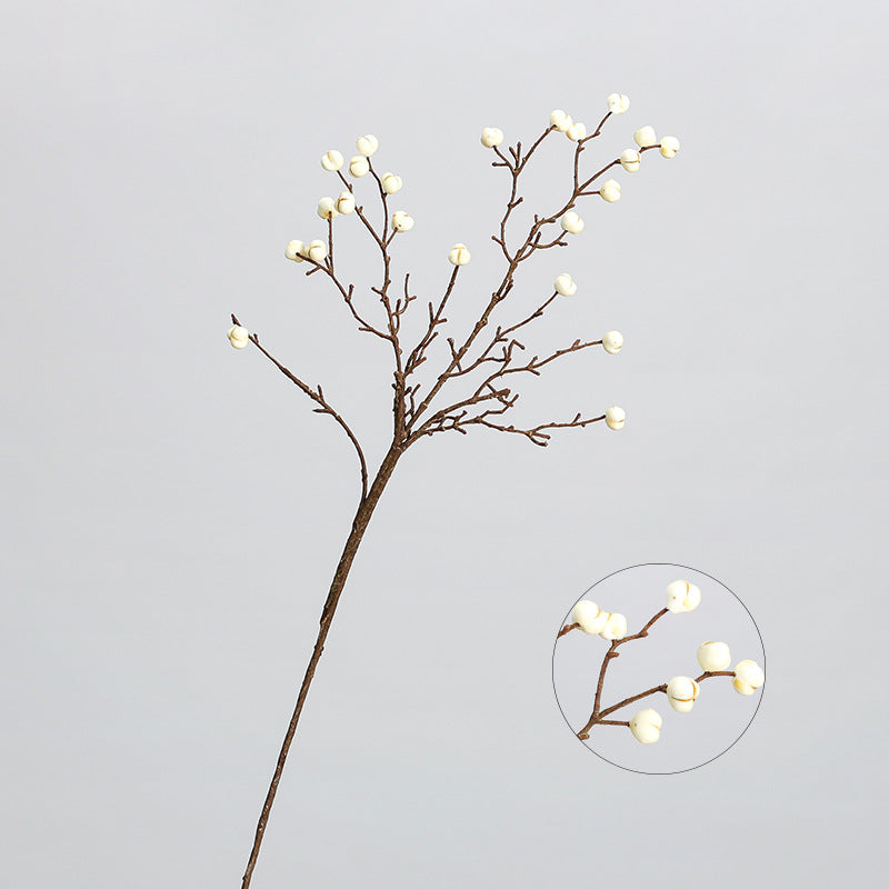 Branche décorative en mousse avec fruits de Sapium, tige unique de 62 cm, 23 fruits, style rétro et élégant