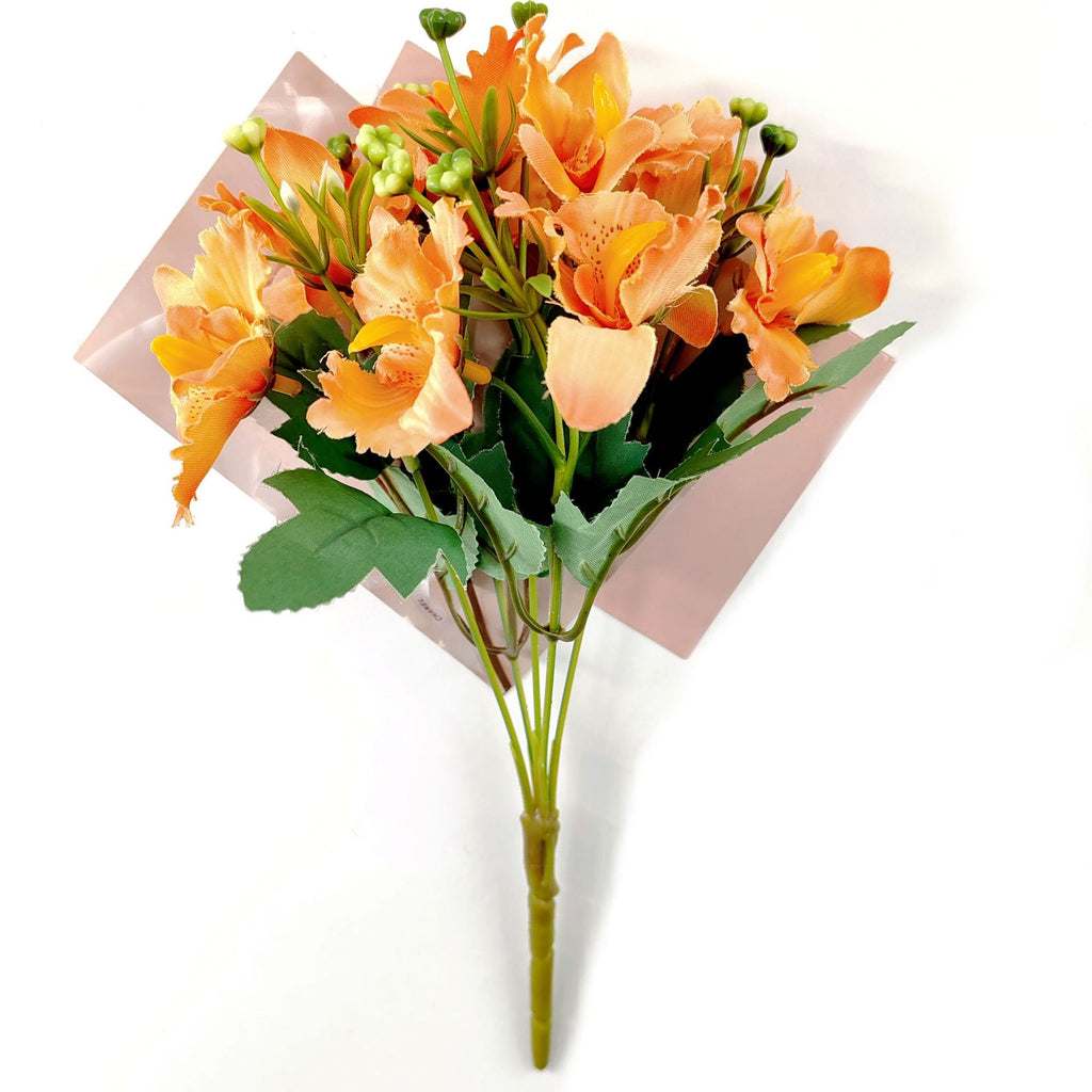 Bouquet de 10 fleurs artificielles de Cattleya, style champêtre, 30 cm, tissu soyeux, décoration intérieure