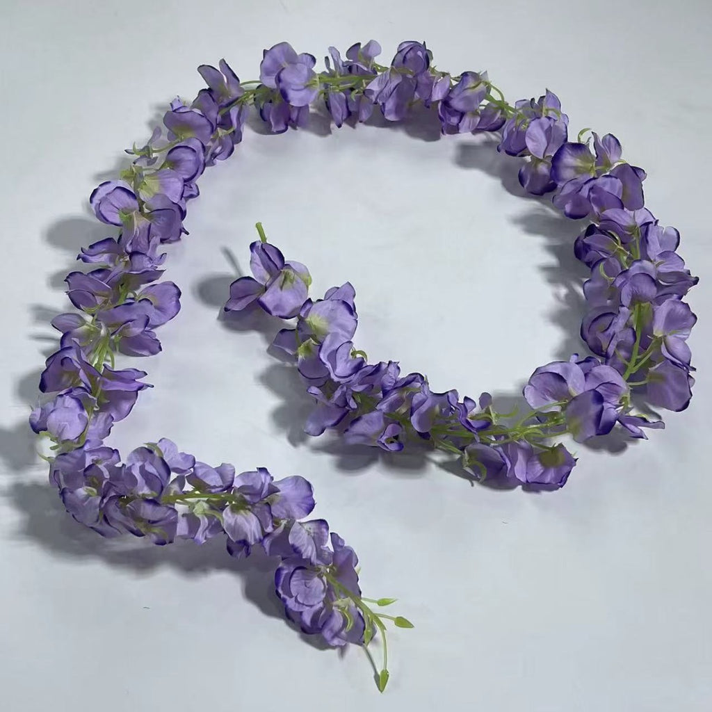 Guirlande de glycine artificielle en tissu soyeux, 150 cm de long, 168 fleurs, pour mariage, décoration intérieure et extérieure