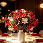 Branche d'Eucalyptus et Poinsettia Artificielle, 30 cm, Décoration Intérieure et Extérieure, Mariage, Noël, Lot de 10