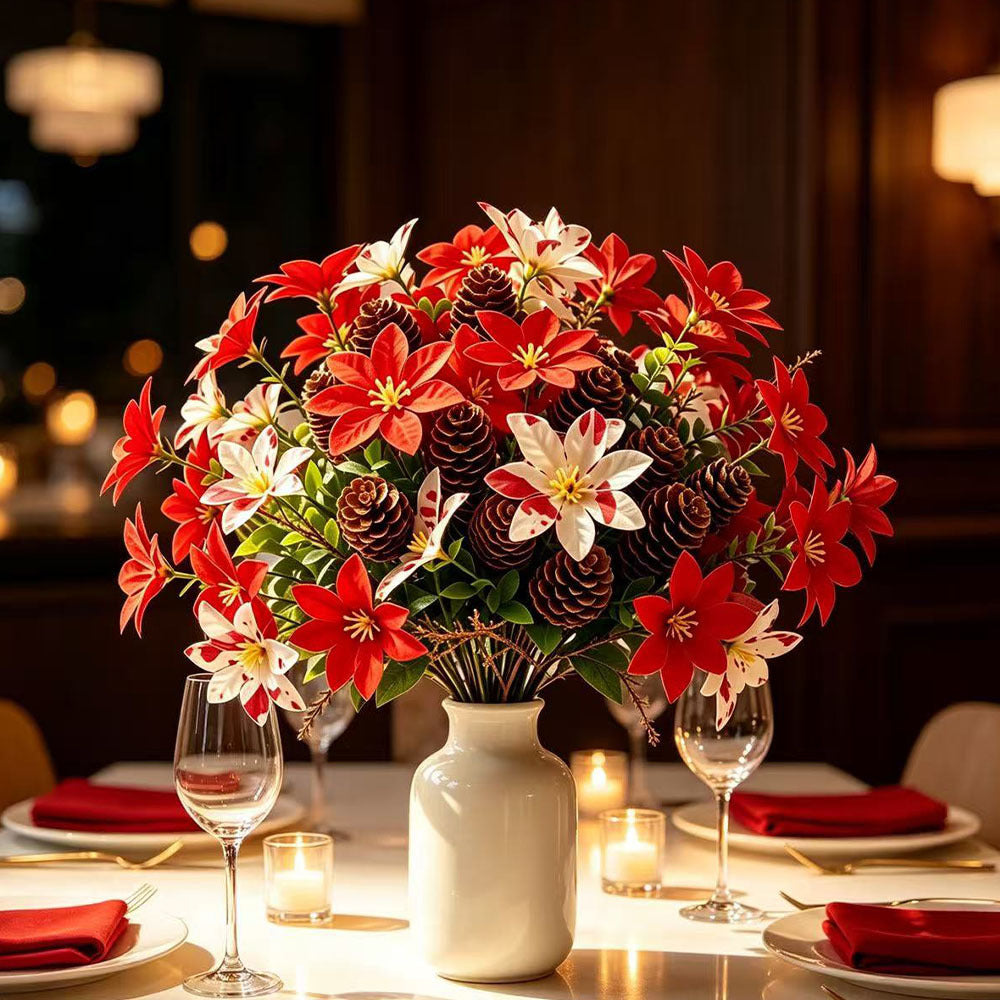 Branche d'Eucalyptus et Poinsettia Artificielle, 30 cm, Décoration Intérieure et Extérieure, Mariage, Noël, Lot de 10