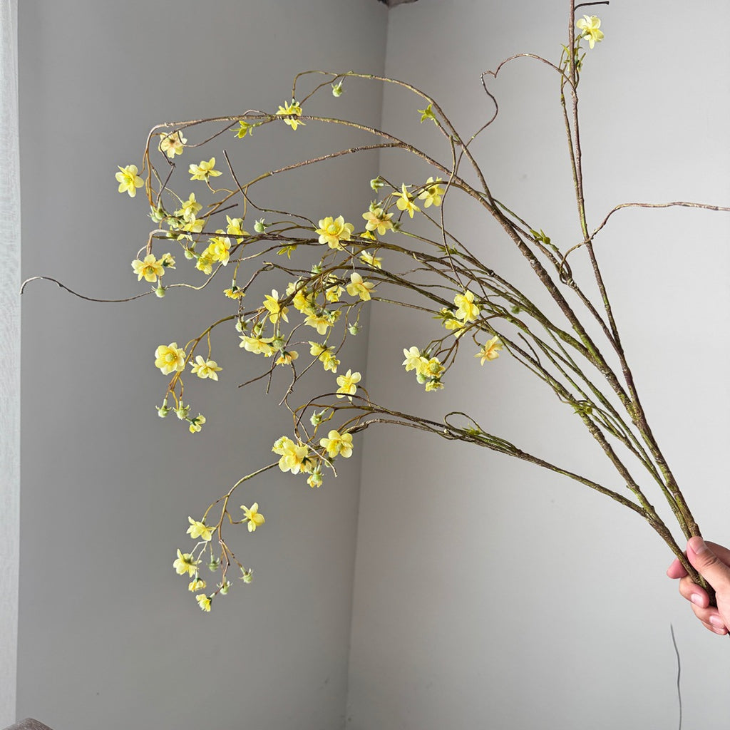 Fleur artificielle de Delphinium et Spirée de perles, 132 cm, tige unique, soie, jaune/bleu/blanc, décoration intérieure/extérieure, mariage, événements