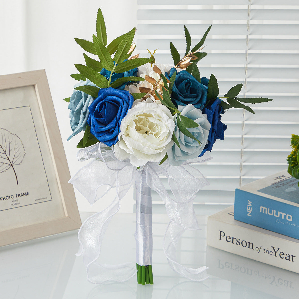 Bouquet de roses artificielles, 7 fleurs, 29 cm, idéal pour mariages et décoration intérieure