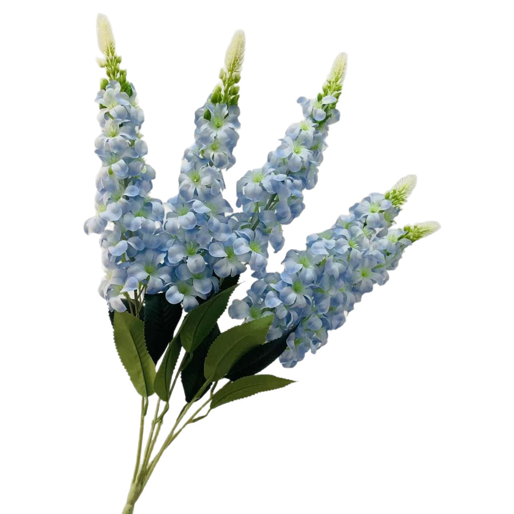 Fleurs artificelles élégantes pour mariage, bouquet de 5 tiges delphinium bleu et violet avec hyacinthe et giroflée, 57 cm, décoration de table et événement, style bohème chic