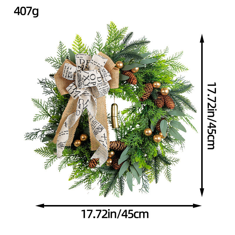 Couronne de Noël en pommes de pin et clochettes, décoration de porte campagne, 45 cm, style rustique élégant