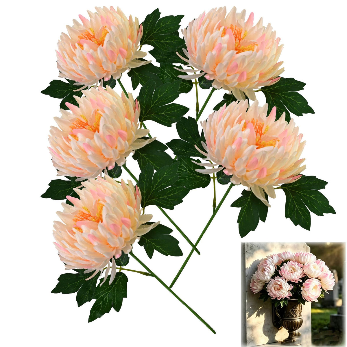 Fleur artificielle en tissu soyeux, chrysanthème simple tige, 34 cm, décoration intérieure et extérieure