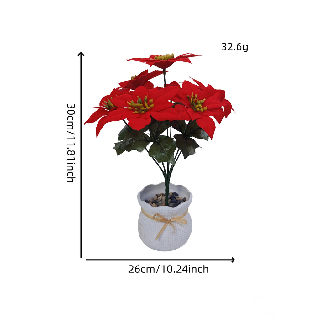 Fleur artificielle en soie polyester Poinsettia de Noël, bouquet de 5 fleurs, 36,5 cm, décoration de mariage, hôtel et maison
