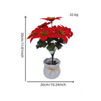 Fleur artificielle en soie polyester Poinsettia de Noël, bouquet de 5 fleurs, 36,5 cm, décoration de mariage, hôtel et maison