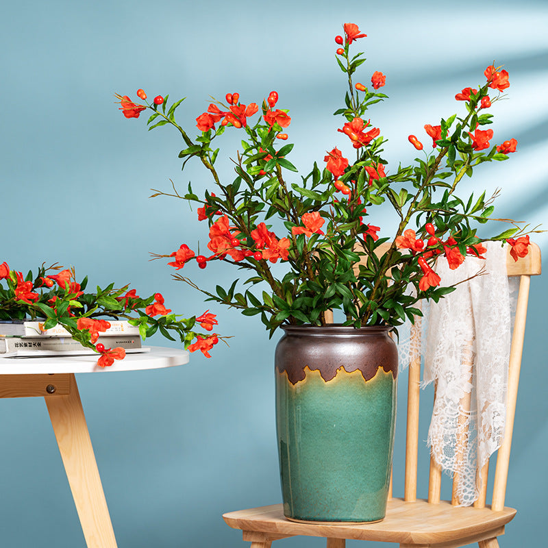 Fleur artificielle en plastique, grenadier, tige unique avec 13 fleurs, 80 cm, décoration intérieure, style rustique et vintage
