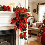Guirlande de 11 poinsettias artificiels, 40 cm, déco Noël et mariage, intérieur