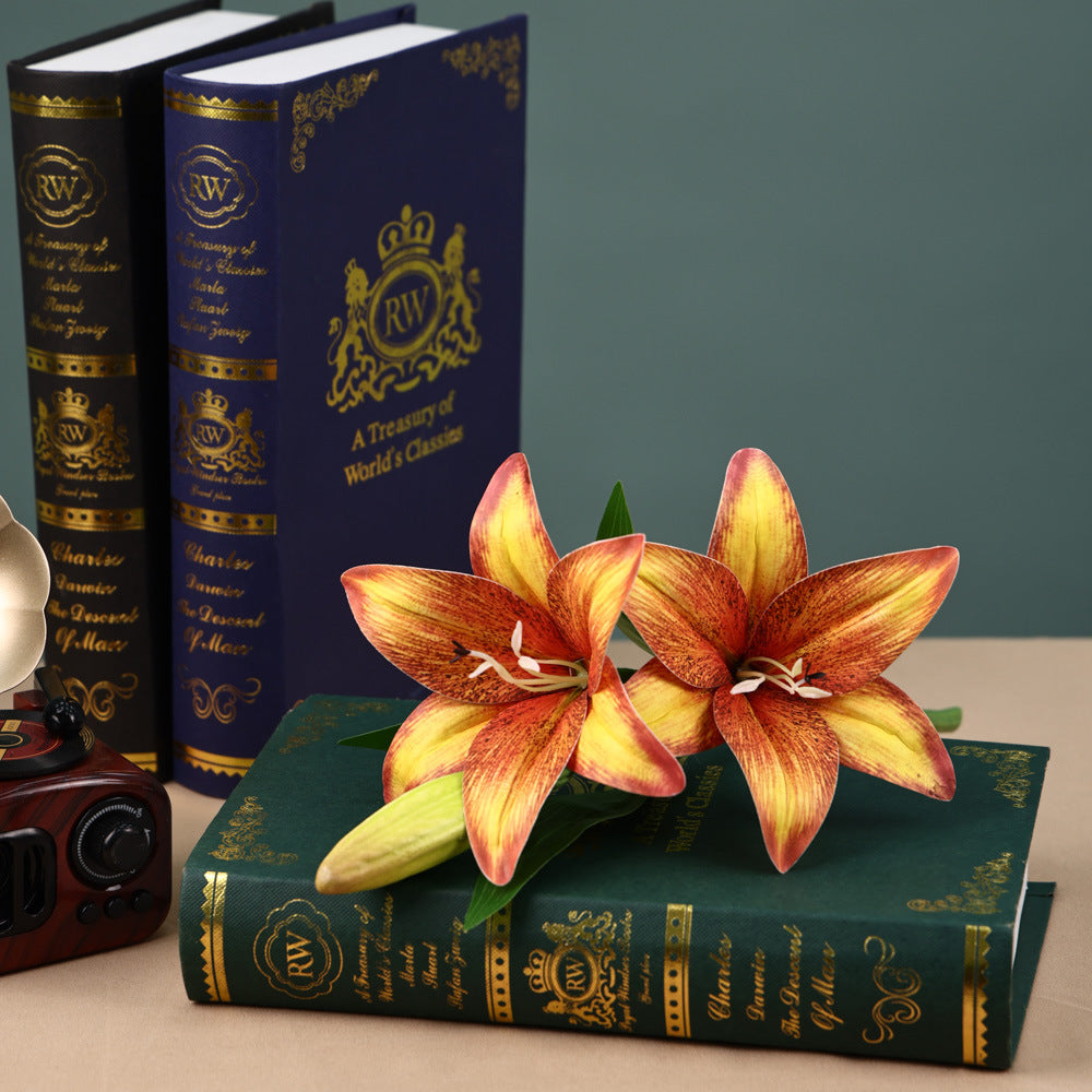 Tige unique de lys artificiel, 3 fleurs, 41 cm, décoration intérieure et événements