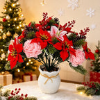 Bouquet de Poinsettia Artificiel, 30 cm, Décoration de Noël, PVC et Tissu Polyester