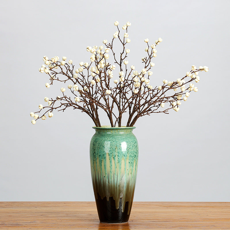 Branche décorative en mousse avec fruits de Sapium, tige unique de 62 cm, 23 fruits, style rétro et élégant