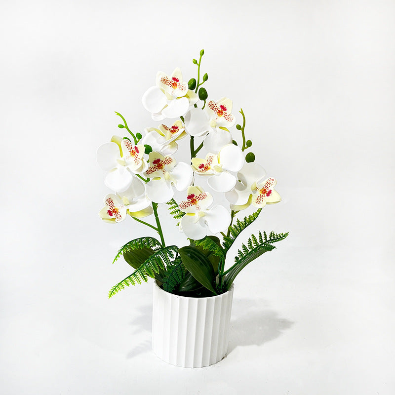 Pot de 9 orchidées papillon, plante artificielle en pot pour décoration intérieure, mariage et bureau, 31.5 cm