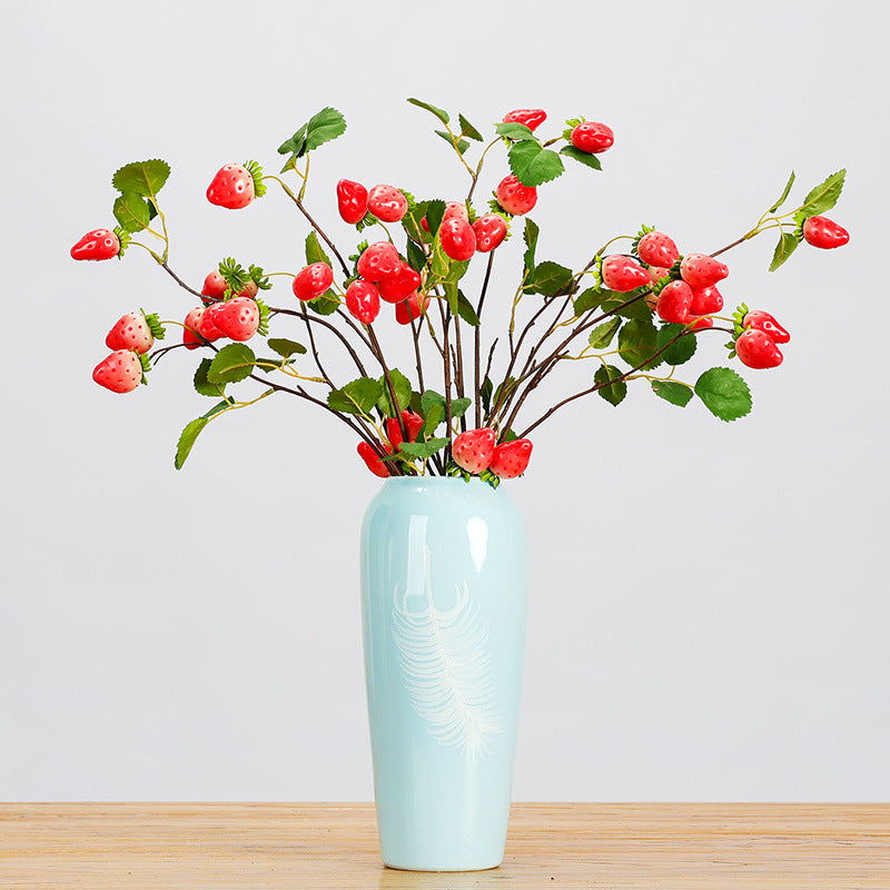 Branche artificielle de fraises, 72 cm, 8 fruits, décoration intérieure élégante
