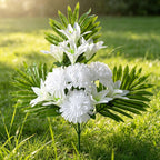 Bouquet de 12 fleurs artificielles de lys et chrysanthèmes, 56 cm, décoration extérieure