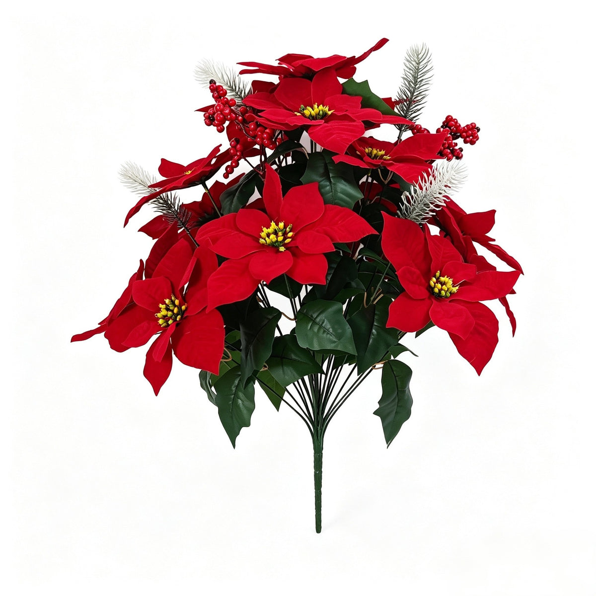 Bouquet de 24 Poinsettias Artificiels, 58 cm, Décoration Festive et Élégante