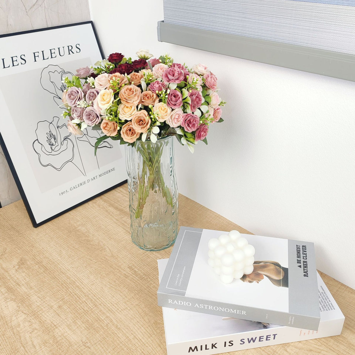 Bouquet de 15 roses artificielles en polyester, 30 cm, décoration intérieure et mariage