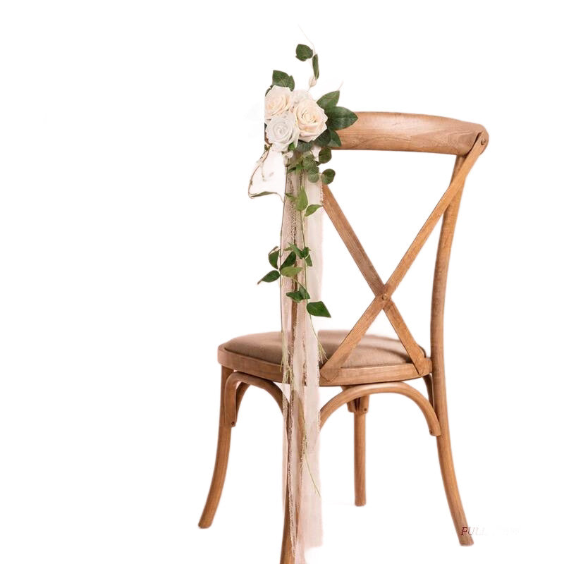 Fleur artificielle pour mariage, brin unique avec roses et eucalyptus, décoration de chaise ou rideau, 30 cm