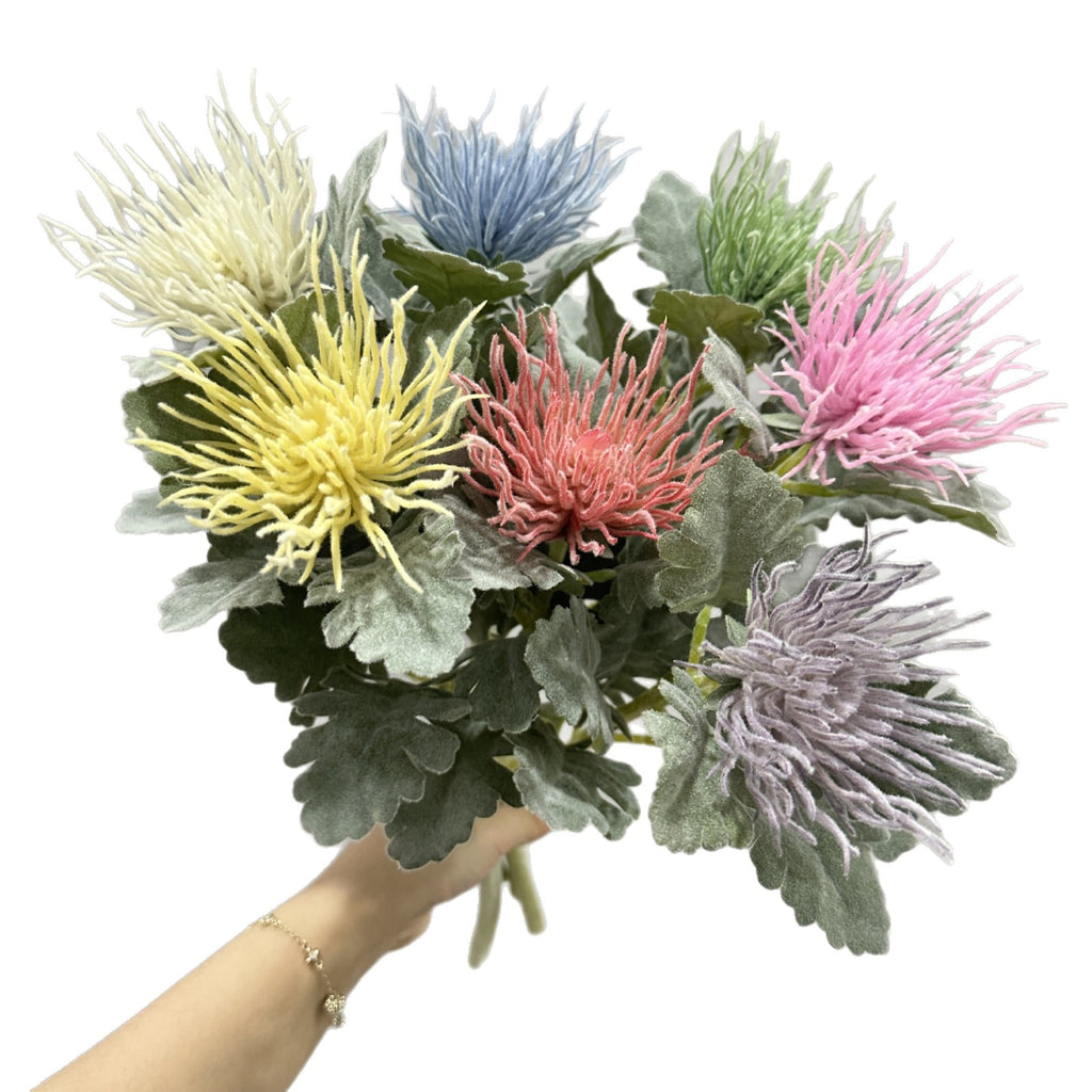 Tige unique d'Eryngium artificiel, 38 cm, en polyester soyeux, idéal pour mariages et décoration intérieure